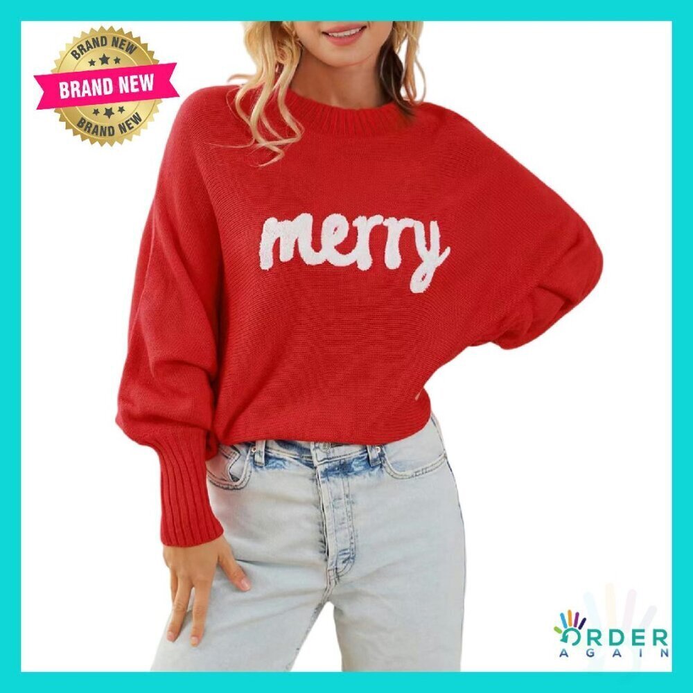Oversized Batwing Sleeve Pullover Sweater Festive Chic Loose Fit Cozy